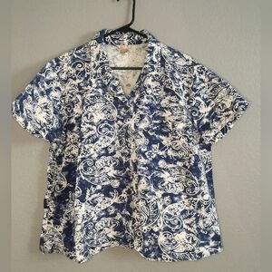 Navy Blue and White Button Down Shirt